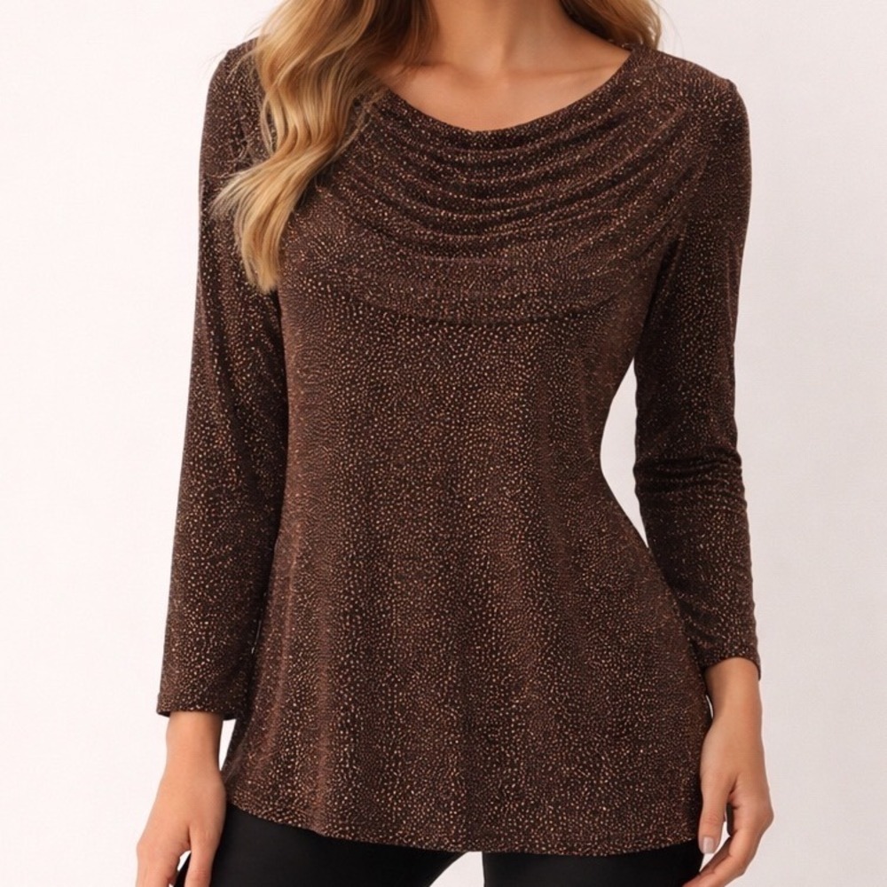 Vintage R&M Richards Metallic Cowl Neck Top‎ Bronze Sparkle Evening Blouse 16